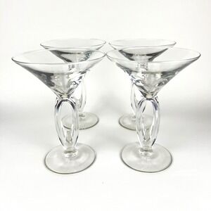 Libbey Prodigy Clear Glass Martini Glasses Unique Loop Stem, set of 4, cocktails